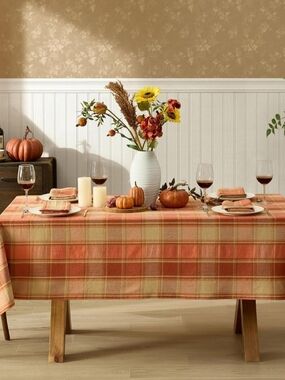 Large Harvest Orange/brown Tablecloth - Autumn Table Linen  Fall Decor 57x120"